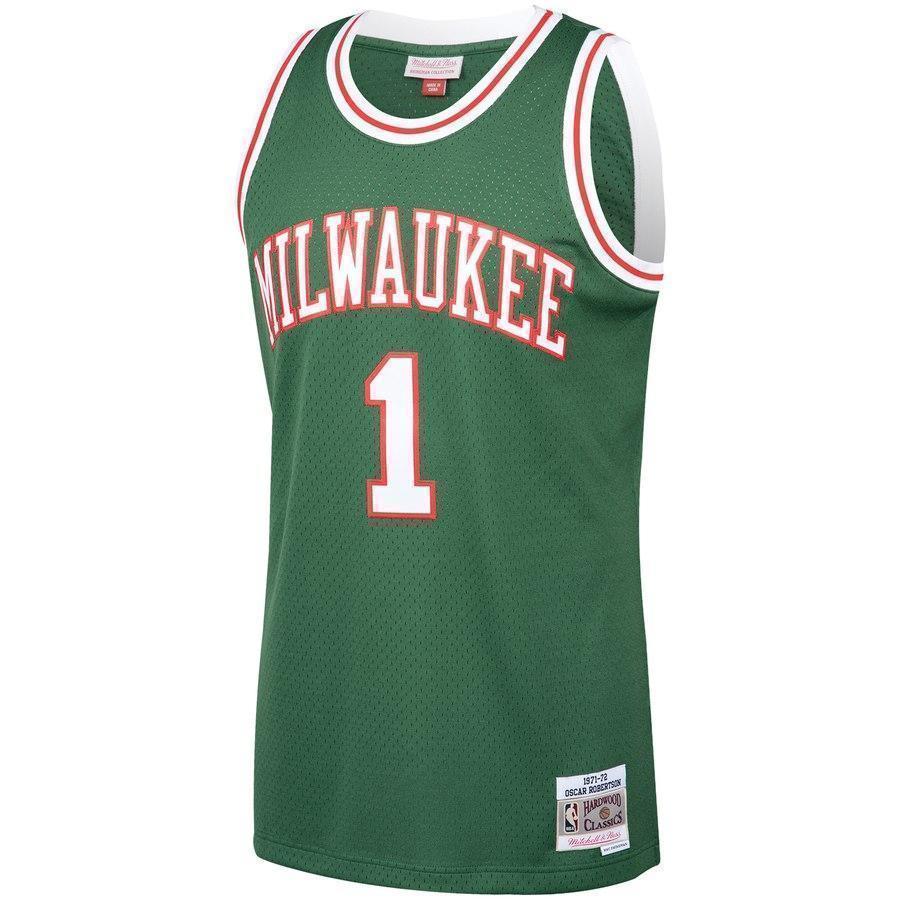 1-Oscar Robertson Milwaukee Bucks1971-72 Hardwood Classics Swingman Jersey – Hunter Green