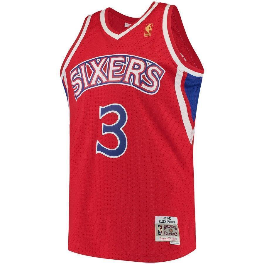 3-Allen Iverson Philadelphia 76ers  1996-97 Hardwood Classics Swingman Jersey - Red