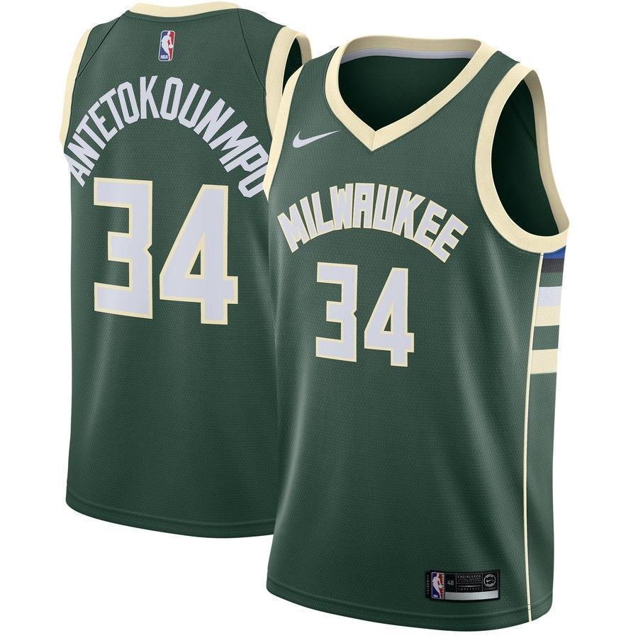 34-Giannis Antetokounmpo Milwaukee Bucks Swingman Jersey Green - Icon Edition
