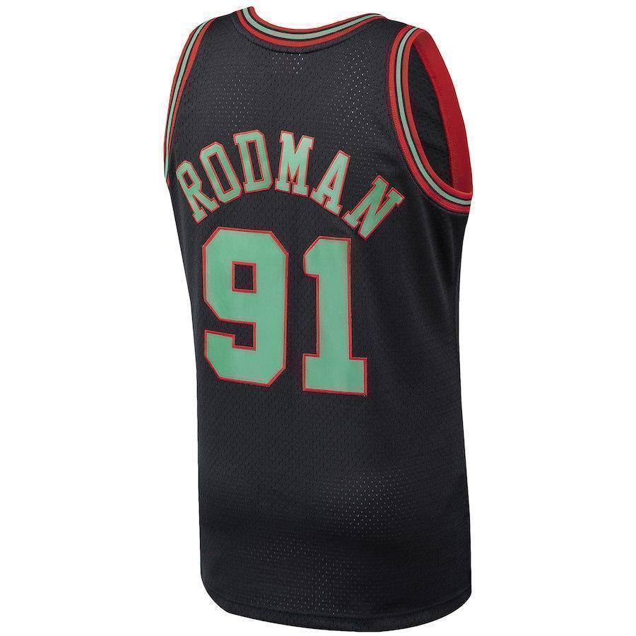 91-Dennis Rodman Chicago Bulls  Hardwood Classics Christmas Swingman Collection Jersey – Black