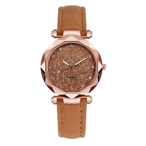 Casual Women Romantic Starry Sky Wrist Watch Leather Rhinestone Designer