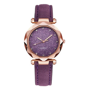 Casual Women Romantic Starry Sky Wrist Watch Leather Rhinestone Designer