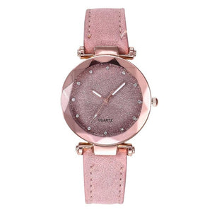 Casual Women Romantic Starry Sky Wrist Watch Leather Rhinestone Designer