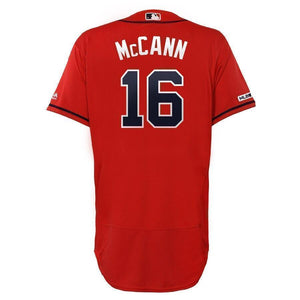 Brian McCann Atlanta Braves Majestic Alternate Collection Flex Base Player Jersey – Navy/Scarlet