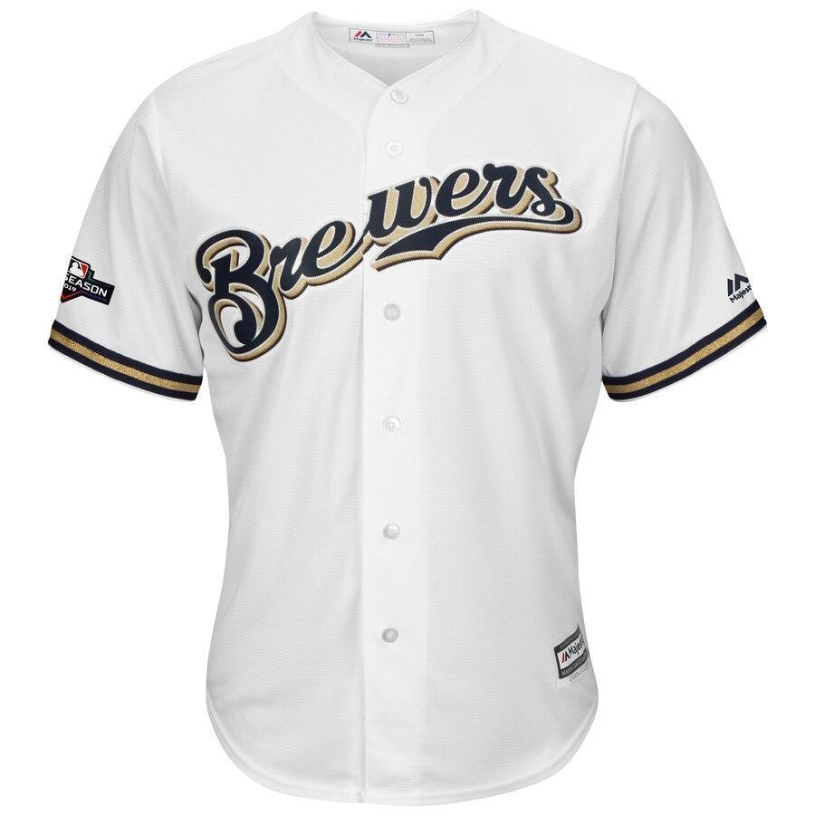 Christian Yelich Milwaukee Brewers Majestic 2019 Postseason Official Cool Base Player Jersey - White