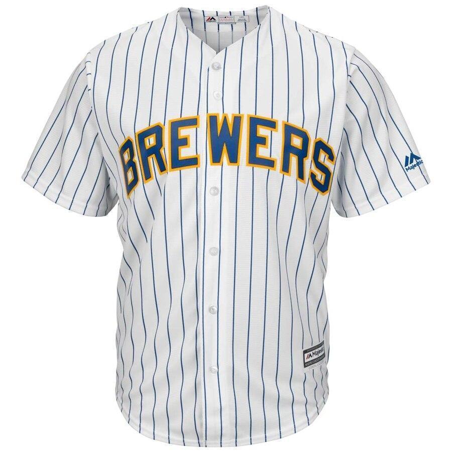 Christian Yelich Milwaukee Brewers Majestic Alternate Official Cool Base Player Jersey - White/Royal