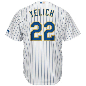 Christian Yelich Milwaukee Brewers Majestic Alternate Official Cool Base Player Jersey - White/Royal