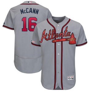 Brian McCann Atlanta Braves Majestic Road Collection Flex Base Player Jersey – Gray