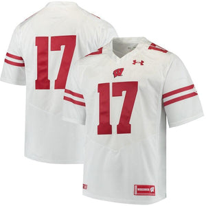 #17 Wisconsin Badgers Under Armour Premier Performance Football Jersey - White