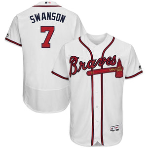 Dansby Swanson Atlanta Braves Majestic Home Flex Base Collection Player Jersey - White/Scarlet