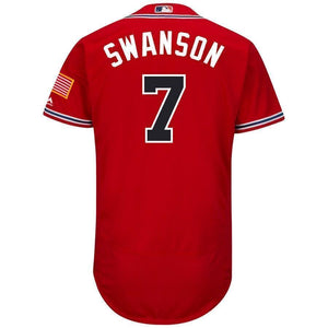 Dansby Swanson Atlanta Braves Majestic Home Flex Base Collection Player Jersey - White/Scarlet