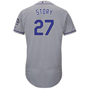 Trevor Story Colorado Rockies Majestic Road Collection Flex Base Player Jersey – Gray/White