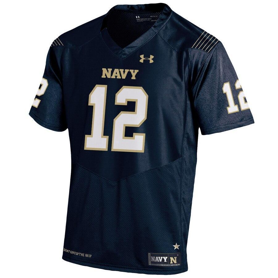 #12 Navy Midshipmen Under Armour Premier Performance Football Jersey - Navy