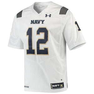 #12 Navy Midshipmen Under Armour Premier Football Jersey - White