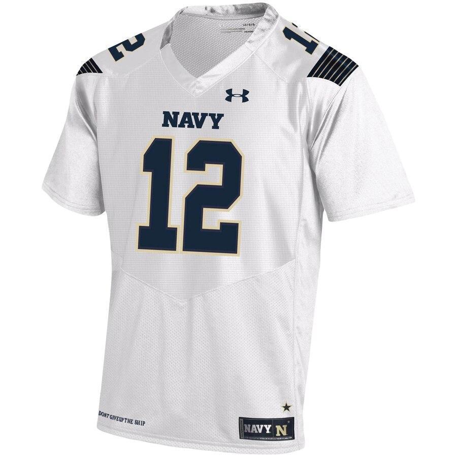 #12 Navy Midshipmen Under Armour Replica Football Jersey - White