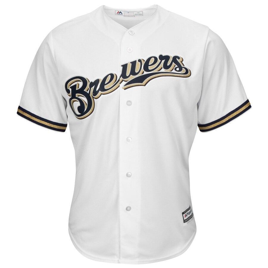 Travis Shaw Milwaukee Brewers Majestic Home Official Cool Base Replica Player Jersey - White