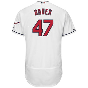 Trevor Bauer Cleveland Indians Majestic Alternate 2019 All-Star Game Patch Flex Base Player Jersey – Scarlet/White