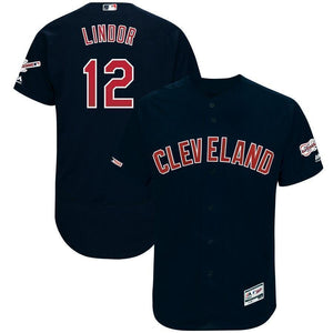 Francisco Lindor Cleveland Indians Majestic Alternate 2019 All-Star Game Patch Flex Base Player Jersey – Navy