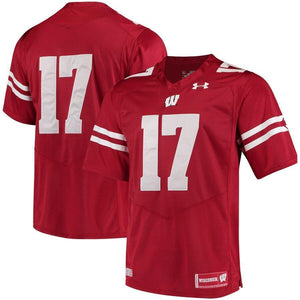 #17 Wisconsin Badgers Under Armour Premier Performance Football Jersey - Red