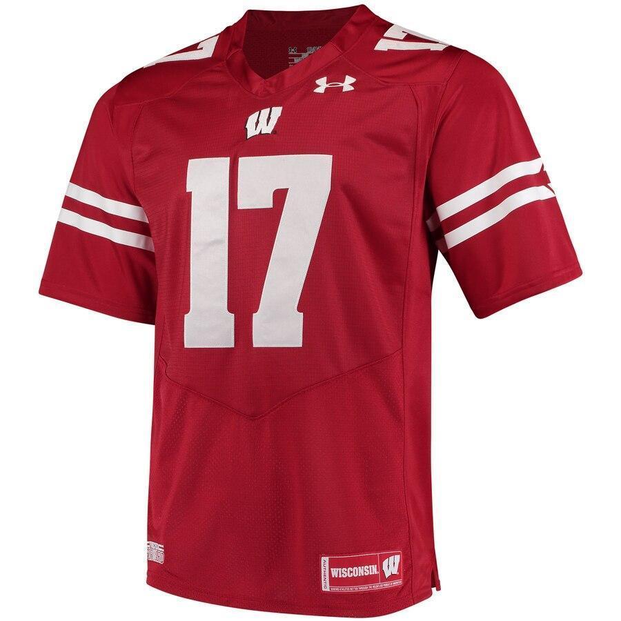 #17 Wisconsin Badgers Under Armour Premier Performance Football Jersey - Red