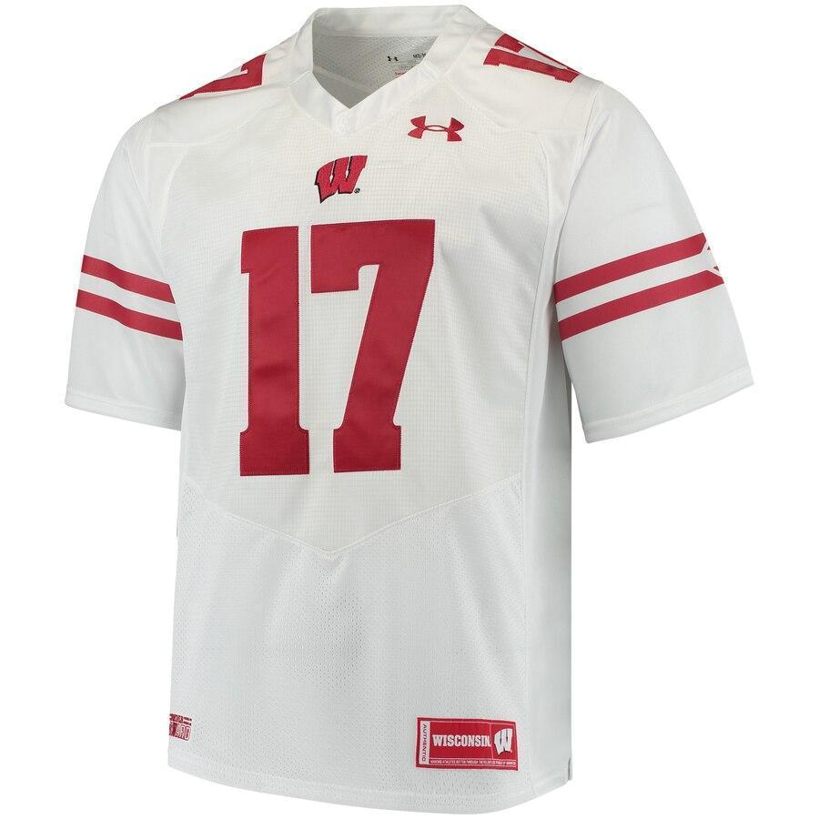 #17 Wisconsin Badgers Under Armour Premier Performance Football Jersey - White