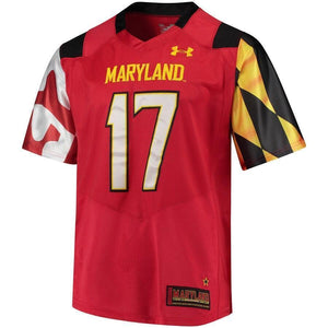 #17 Maryland Terrapins Under Armour Premier Performance Football Jersey - Red